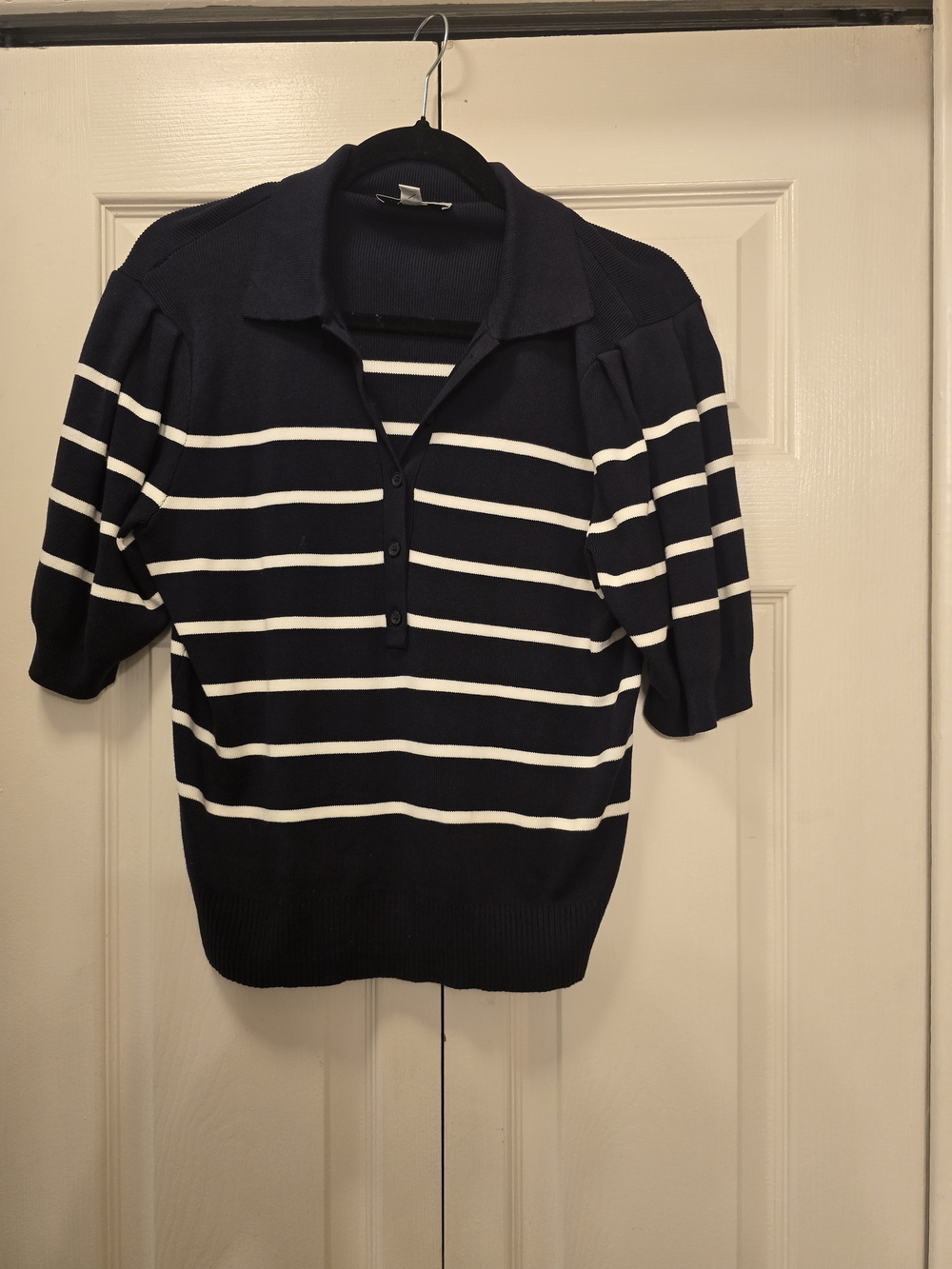 Free Assembly Striped Knit Polo Sweater Top Medium | 90s Coastal Preppy - Picture 2 of 5